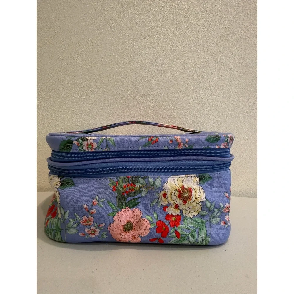 Yumi Kim Floral Makeup Bag Periwinkle Blue Double‎ Layer Travel Vanity Case